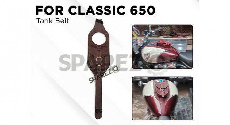 For Royal Enfield Classic 650 Fuel Tank Belt with Pouch Cherry Brown - SPAREZO